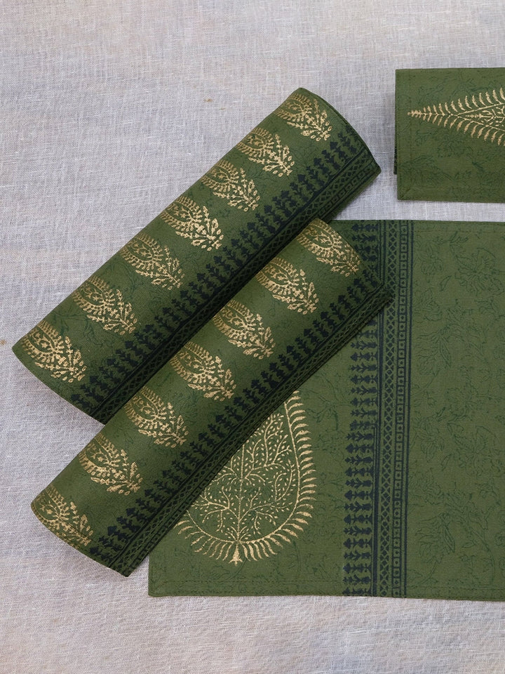 Set of 6 pcs Olive Hand Block Printed Cotton Canvas Table Mats