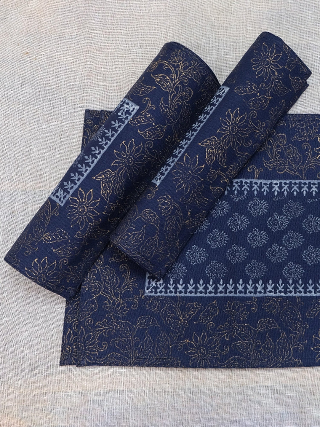 Set of 6 pcs Navy Hand Block Printed Cotton Canvas Table Mats