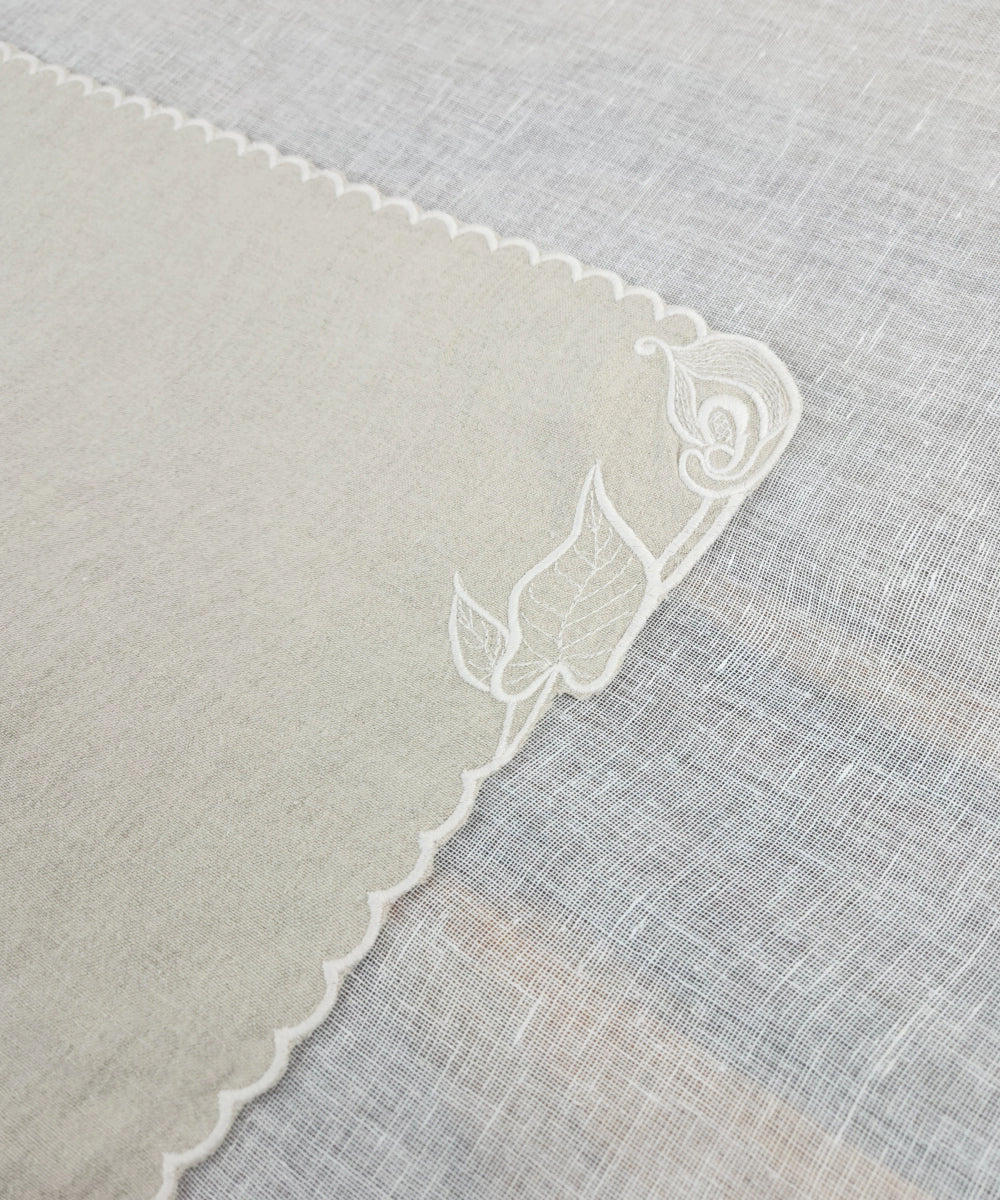 Set of 6 Natural Beige Pure Linen Embroidered Cutwork Table Mat | SHOBITAM
