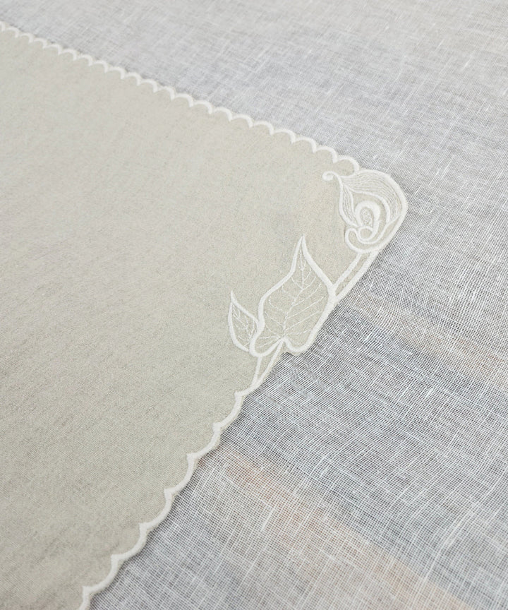 Set of 6 Natural Beige Pure Linen Embroidered Cutwork Table Mat | SHOBITAM