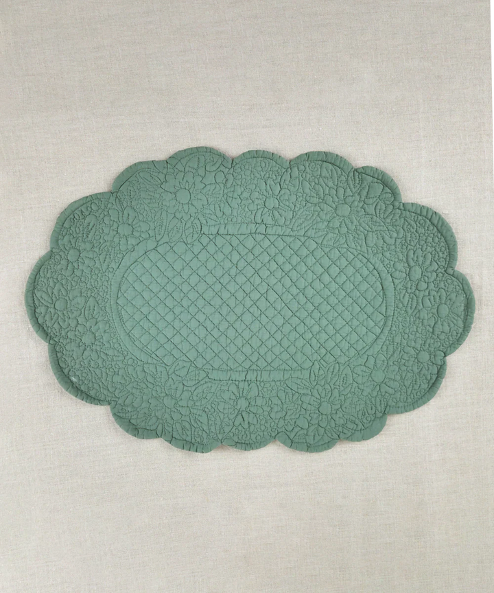 Set of 2 Quilted Cotton Olive oval Table Mats  | SHOBITAM