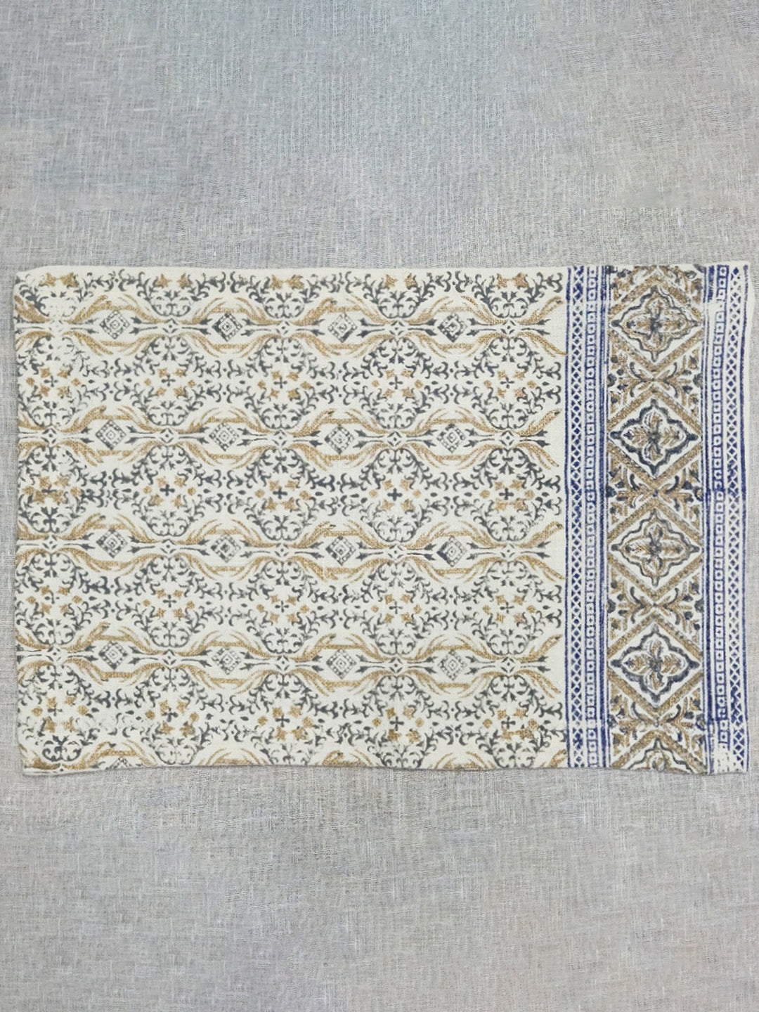 Set of 6 pcs Deep cream Hand Block Printed Pure Linen Table Mats