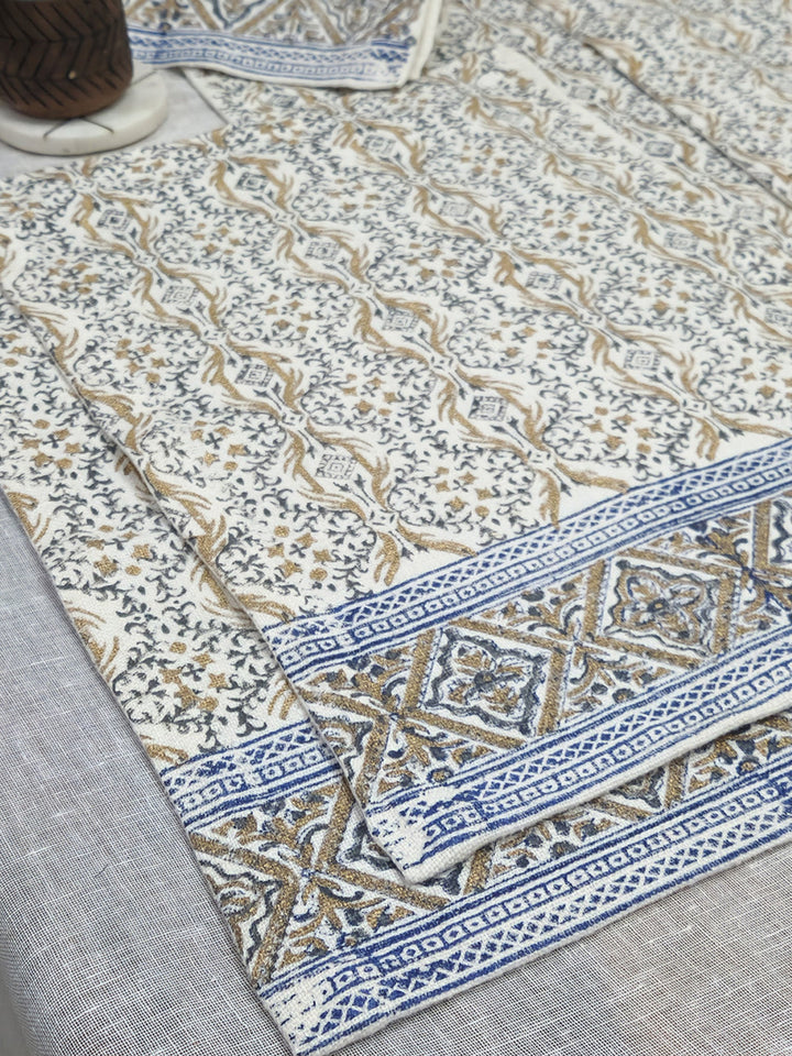 Set of 6 pcs Deep cream Hand Block Printed Pure Linen Table Mats