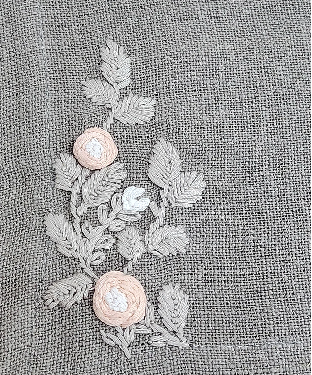 13"x19"  Set of 4 Pcs Gray Hand Embroidered Pure Linen Dining Table Mats