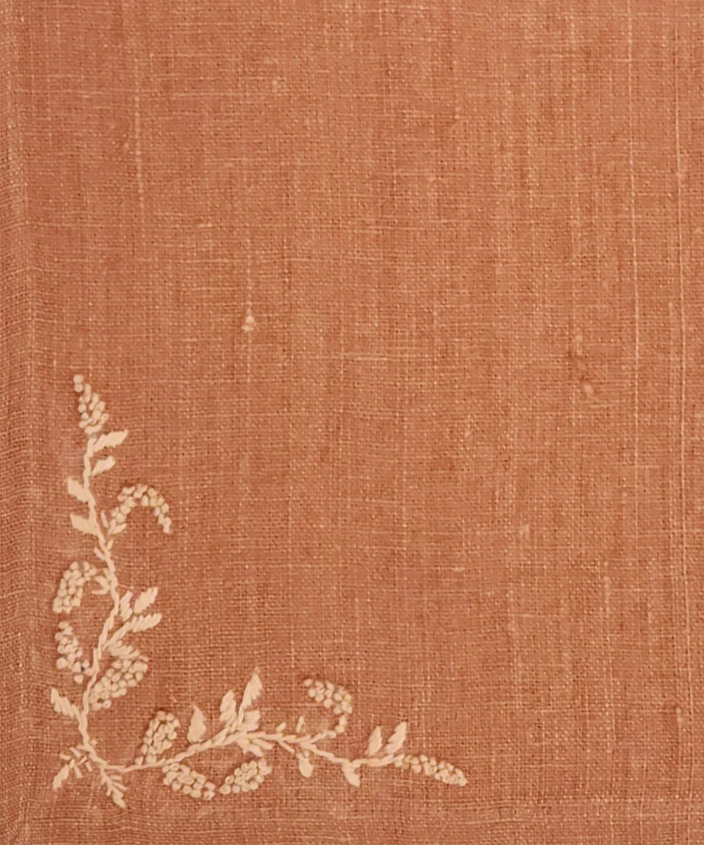 13"x19"  Set of 4 Pcs Rust Hand Embroidered Pure Linen Dining Table Mats