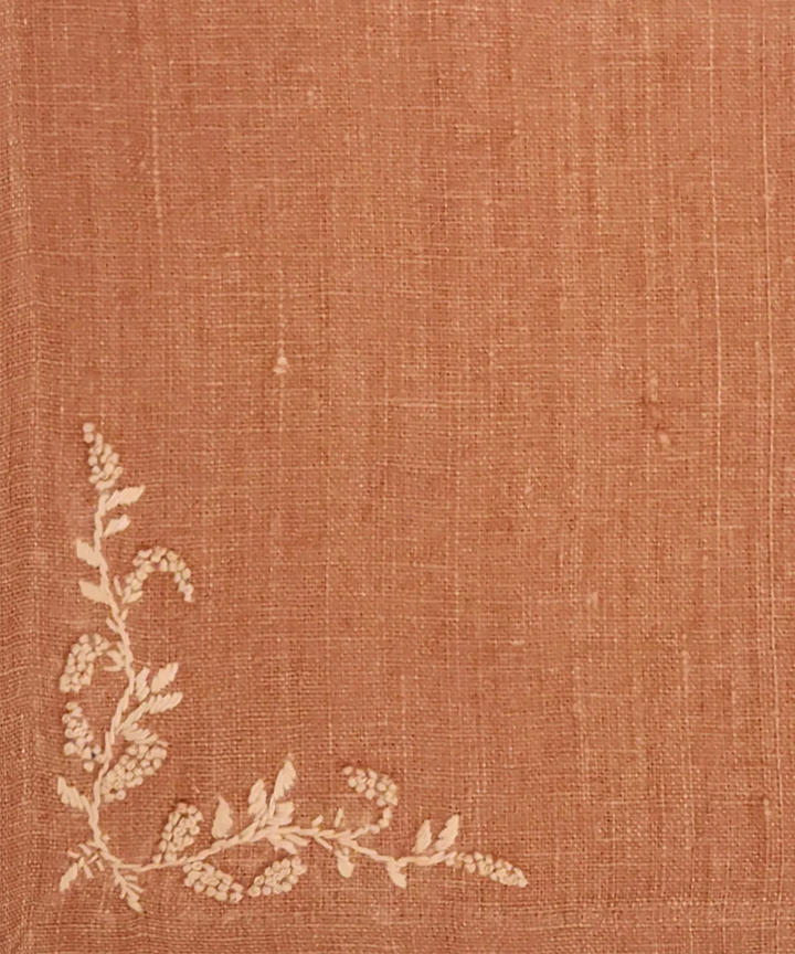 13"x19"  Set of 4 Pcs Rust Hand Embroidered Pure Linen Dining Table Mats