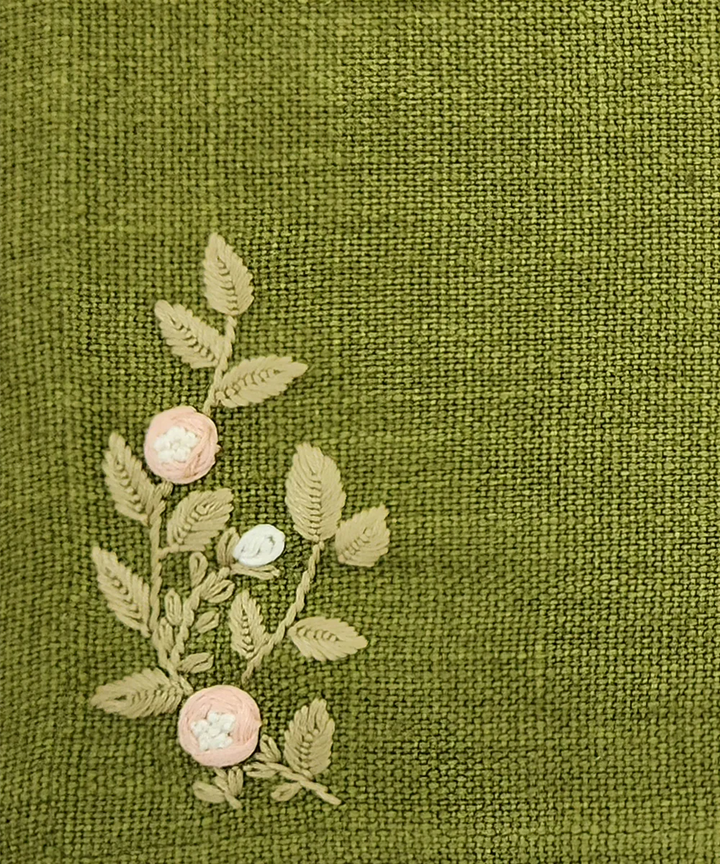 13"x19"  Set of 4 Pcs Olive Hand Embroidered Pure Linen Dining Table Mats