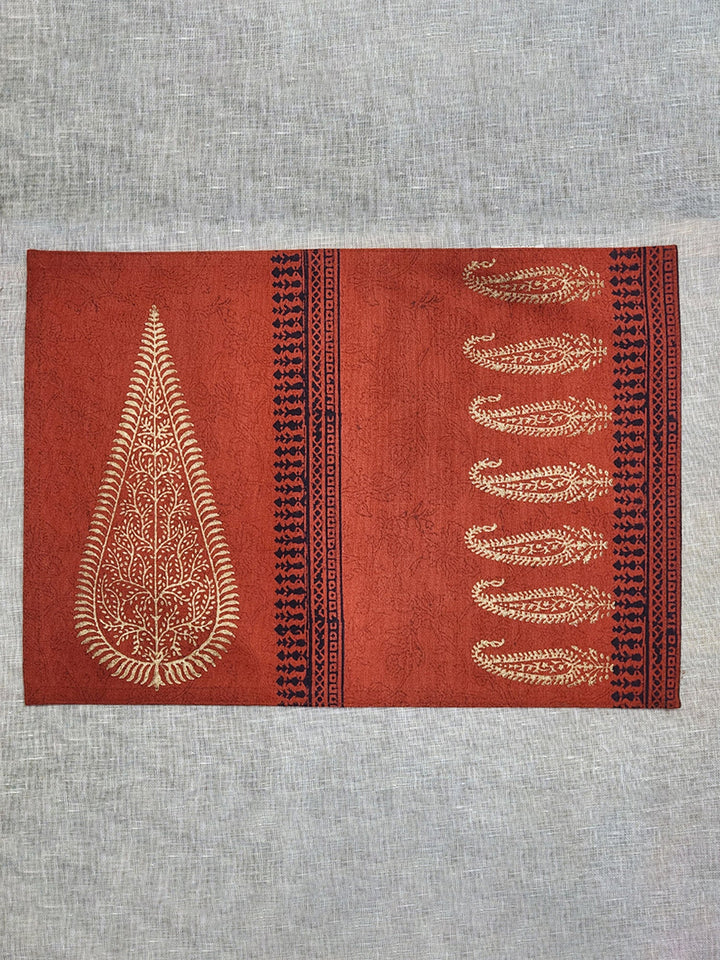 Set of 6 pcs Burnt Orange Hand Block Printed Cotton Canvas Table Mats