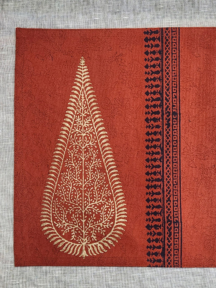 Set of 6 pcs Burnt Orange Hand Block Printed Cotton Canvas Table Mats