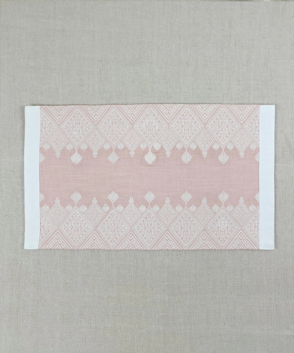 Coral Geometric Embroidered Cotton Slub Table Linen Set – Set of 6 Placemats & 1 (6-Seater) Table Runner | SHOBITAM