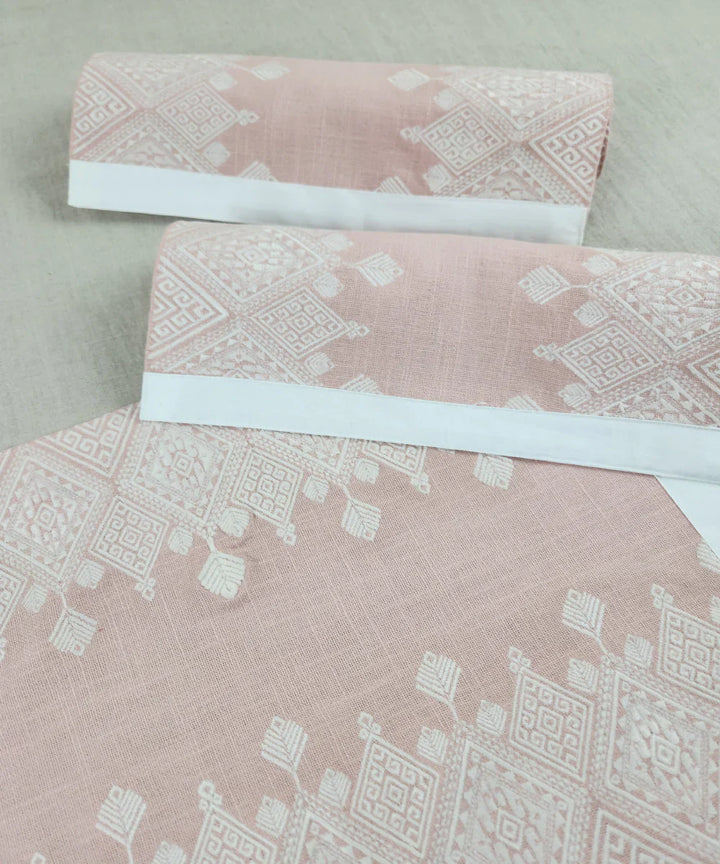 Set of 6 Coral Cotton Slub Geometric Embroidered Table Mat  | SHOBITAM