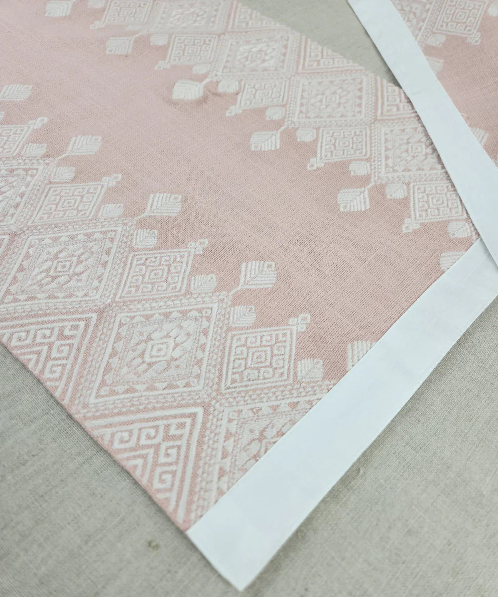 Set of 6 Coral Cotton Slub Geometric Embroidered Table Mat  | SHOBITAM