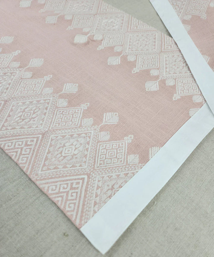 Set of 6 Coral Cotton Slub Geometric Embroidered Table Mat  | SHOBITAM