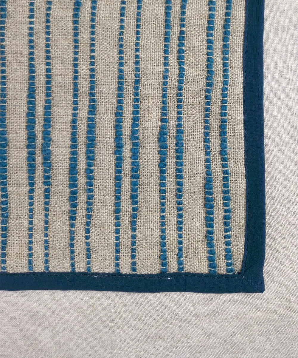 Set of 6 pcs Linen Natural & Teal Yarn Dye Table Mats | SHOBITAM