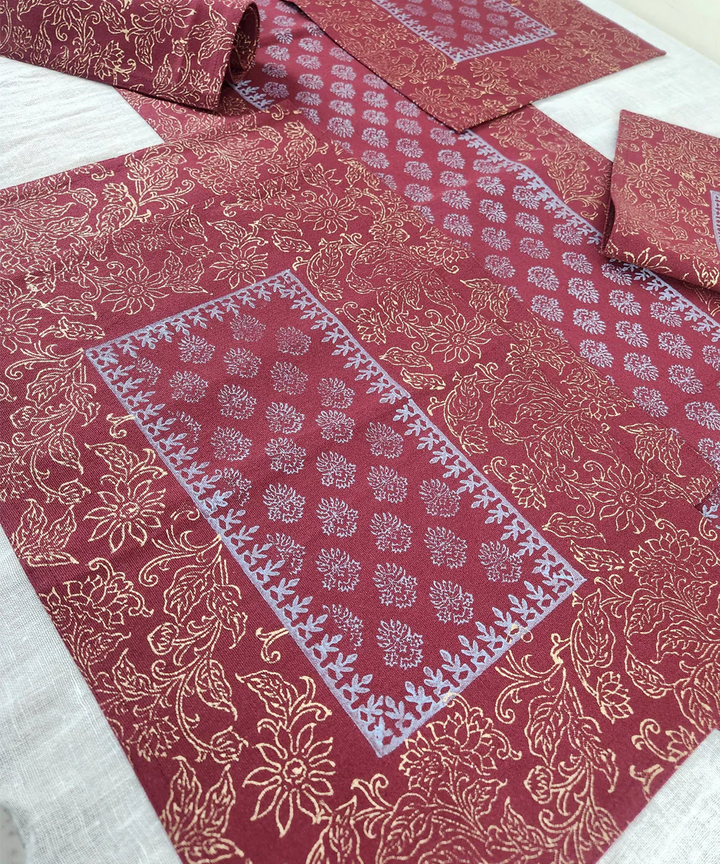 Set of 6 pcs Maroon Block Printed Cotton Canvas Table Mats  | SHOBITAM