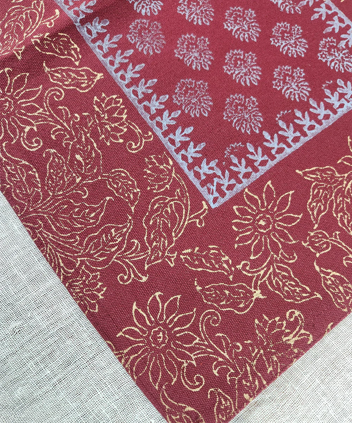 Set of 6 pcs Maroon Block Printed Cotton Canvas Table Mats  | SHOBITAM