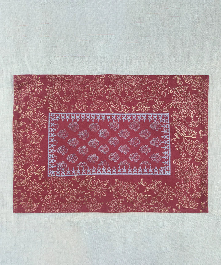 Set of 6 pcs Maroon Block Printed Cotton Canvas Table Mats  | SHOBITAM