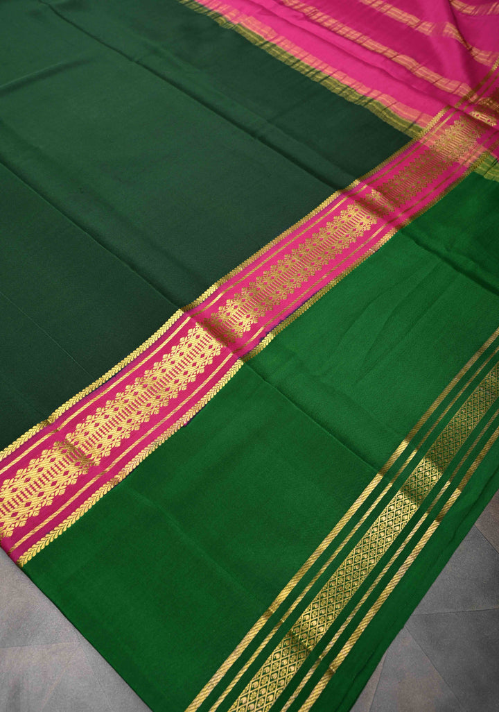 Indian Green  Mysore silk Saree With Rettai Patti Border in KSIC Grade Thickness| SILK MARK CERTIFIED