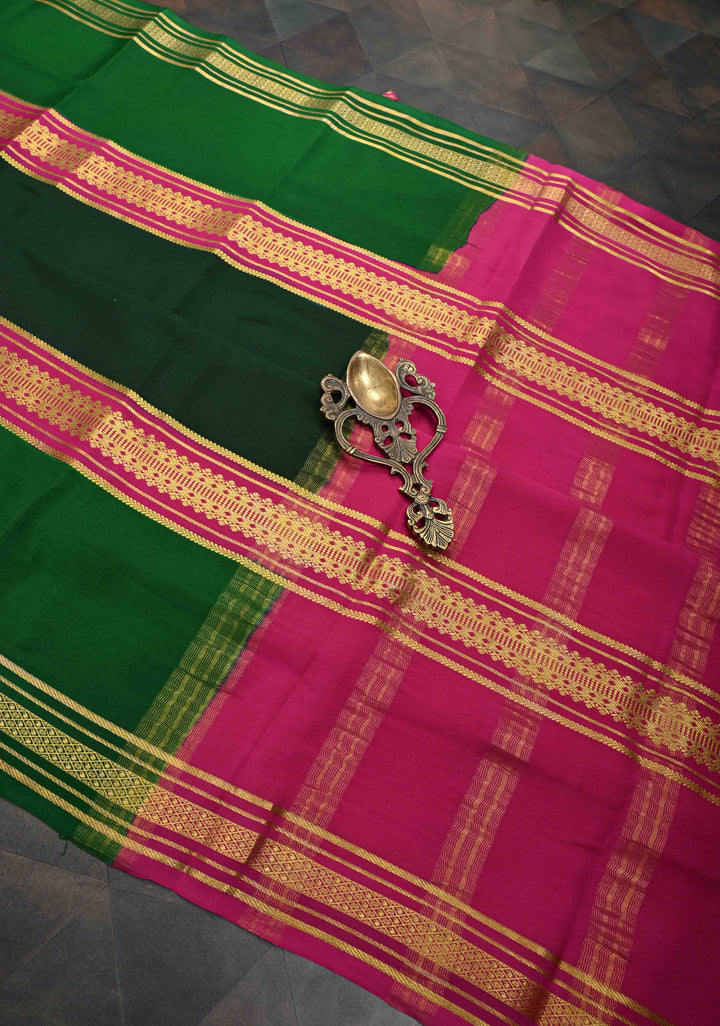 Indian Green  Mysore silk Saree With Rettai Patti Border in KSIC Grade Thickness| SILK MARK CERTIFIED