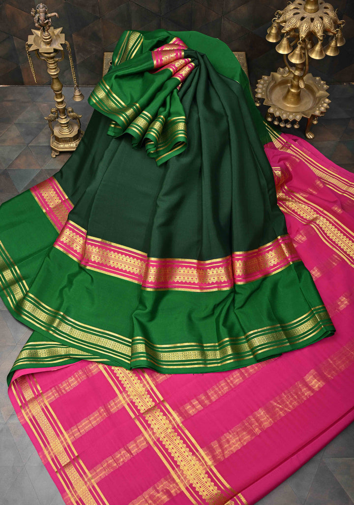 Indian Green  Mysore silk Saree With Rettai Patti Border in KSIC Grade Thickness| SILK MARK CERTIFIED