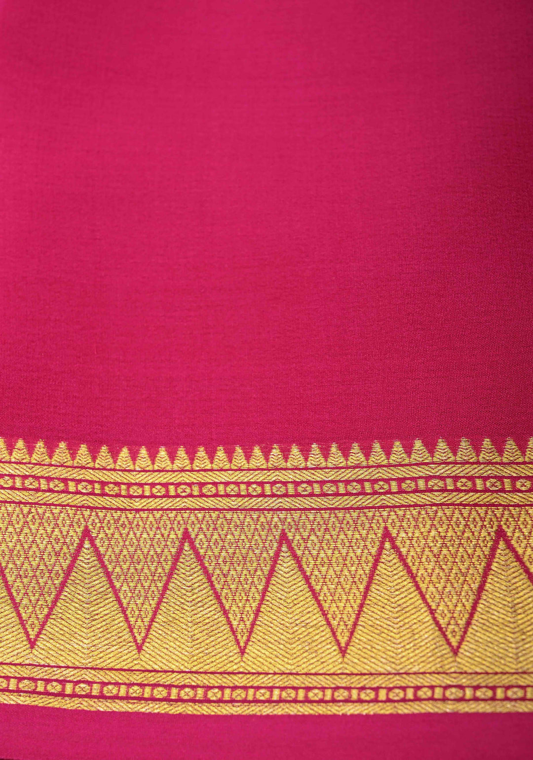 Yellow Mysore silk Saree With Half Magenta Zari Border | SILK MARK CERTIFIED
