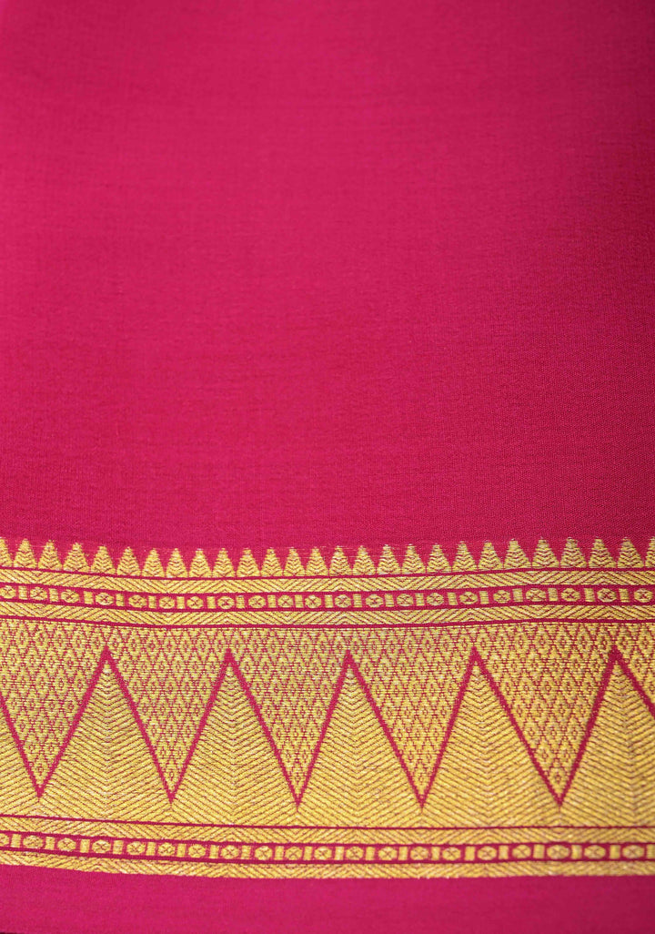 Yellow Mysore silk Saree With Half Magenta Zari Border | SILK MARK CERTIFIED