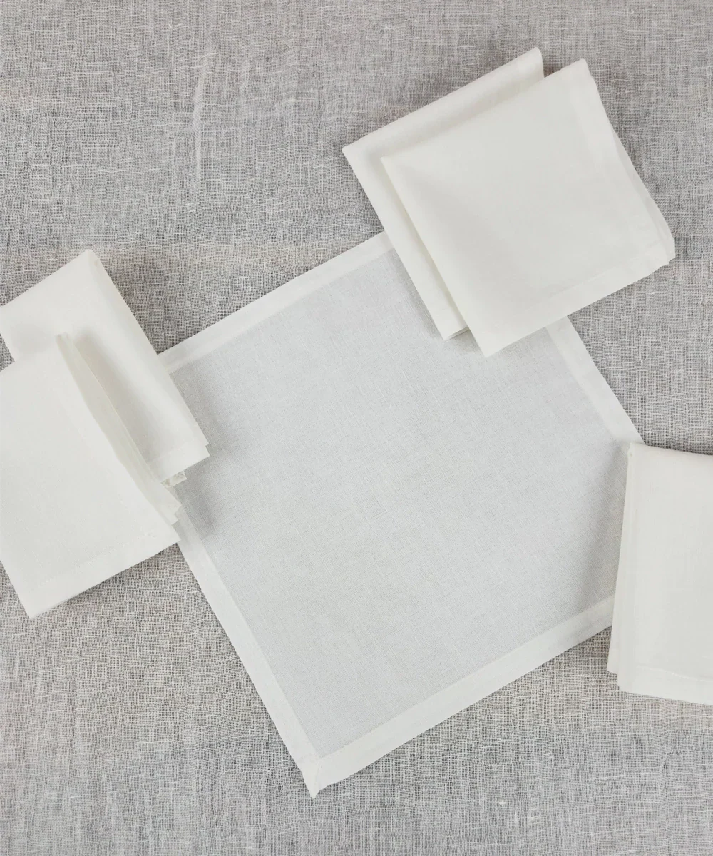 Set of 6 pcs Off White Solid Cotton Linen Cocktail Napkin | SHOBITAM