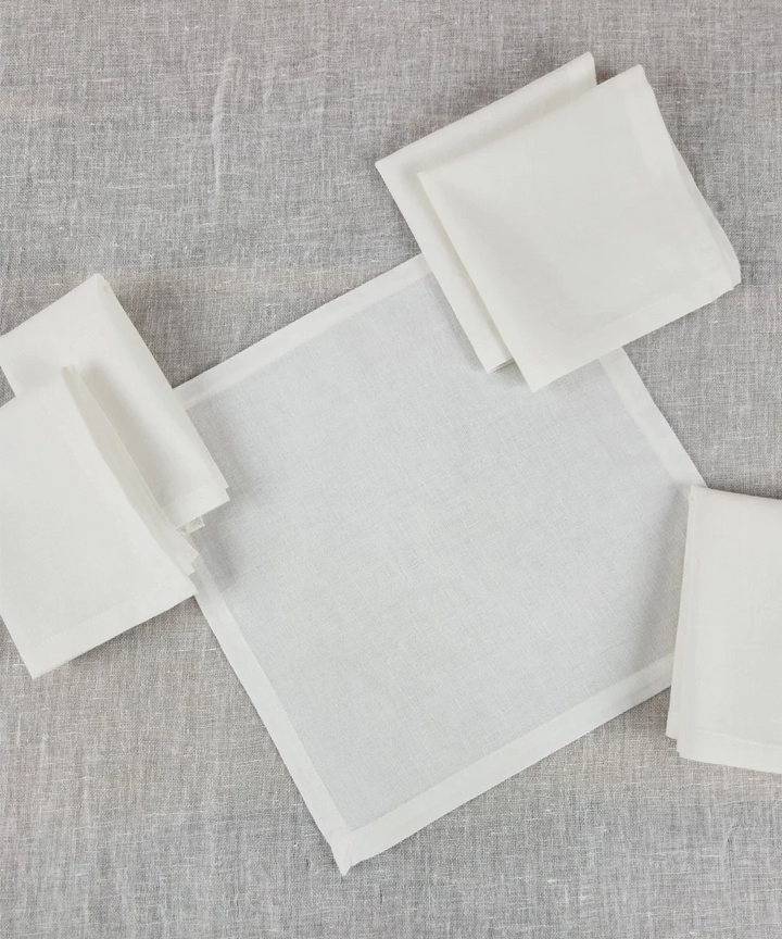 Set of 6 pcs Off White Solid Cotton Linen Cocktail Napkin | SHOBITAM