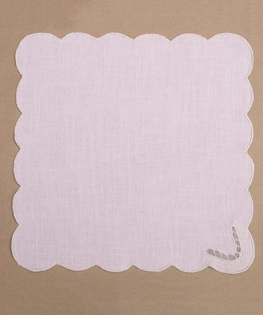 Set of 4 pcs Dusty Pink Cutwork Embroidered Cotton Slub Table Napkins (16.75 x 16.75 Inches) | SHOBITAM