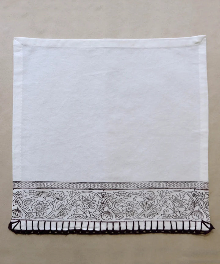 Set of 6 pcs Off White & Brown Cotton Block Printed with Crochet Hand Embroidery Table Napkin (14.5" x 14.5") | SHOBITAM