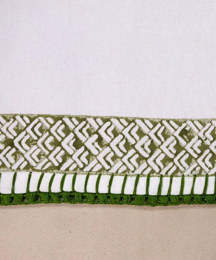 Set of 6 pcs Off White & Olive Cotton Block Printed with Crochet Hand Embroidery Table Napkin (14.5" x 14.5") | SHOBITAM