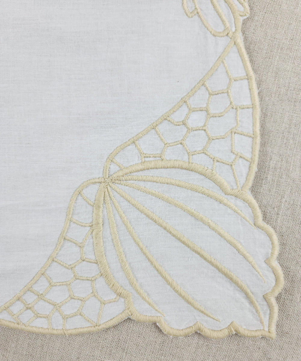Set of 6 pcs Off White Embroidered Cotton Cambric Cutwork Table Napkins (16.5"x17.5") | SHOBITAM