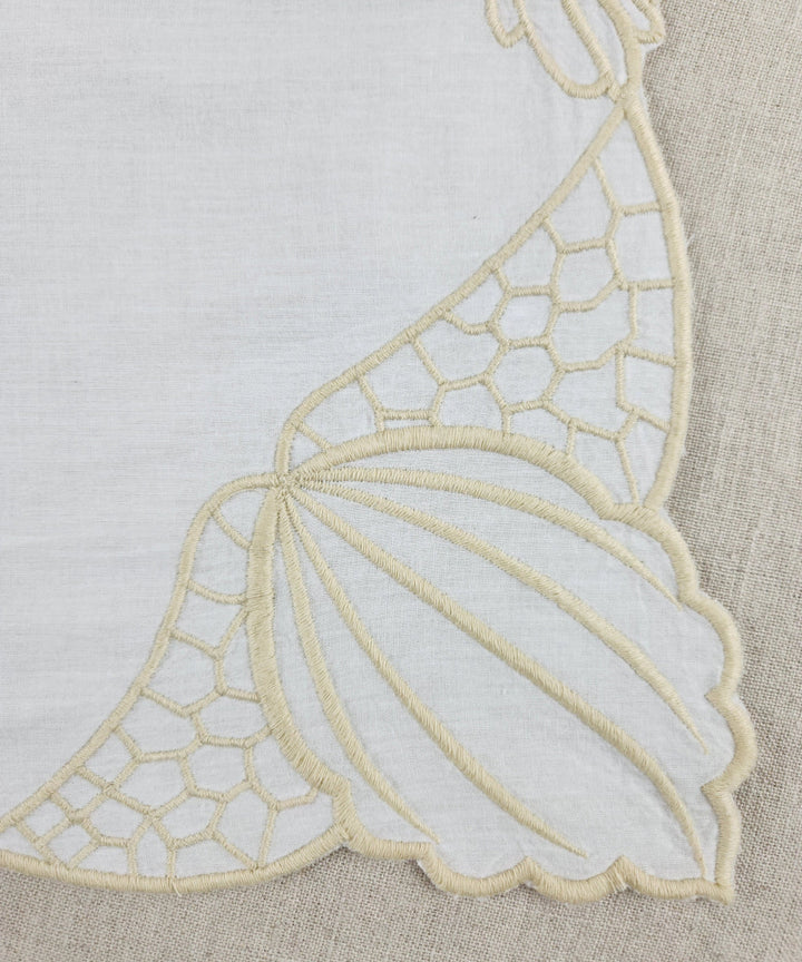 Set of 6 pcs Off White Embroidered Cotton Cambric Cutwork Table Napkins (16.5"x17.5") | SHOBITAM