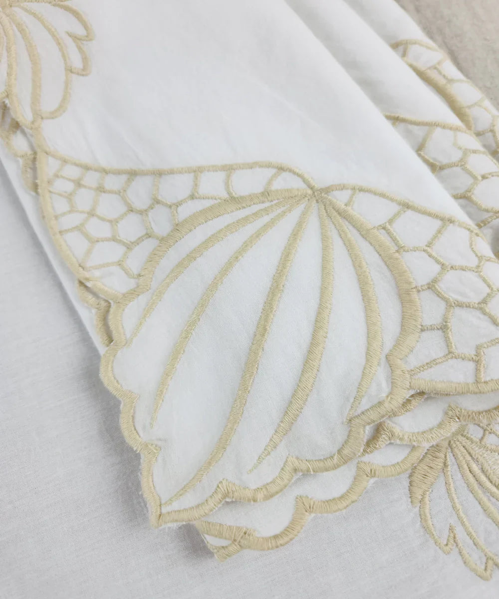 Set of 6 pcs Off White Embroidered Cotton Cambric Cutwork Table Napkins (16.5"x17.5") | SHOBITAM