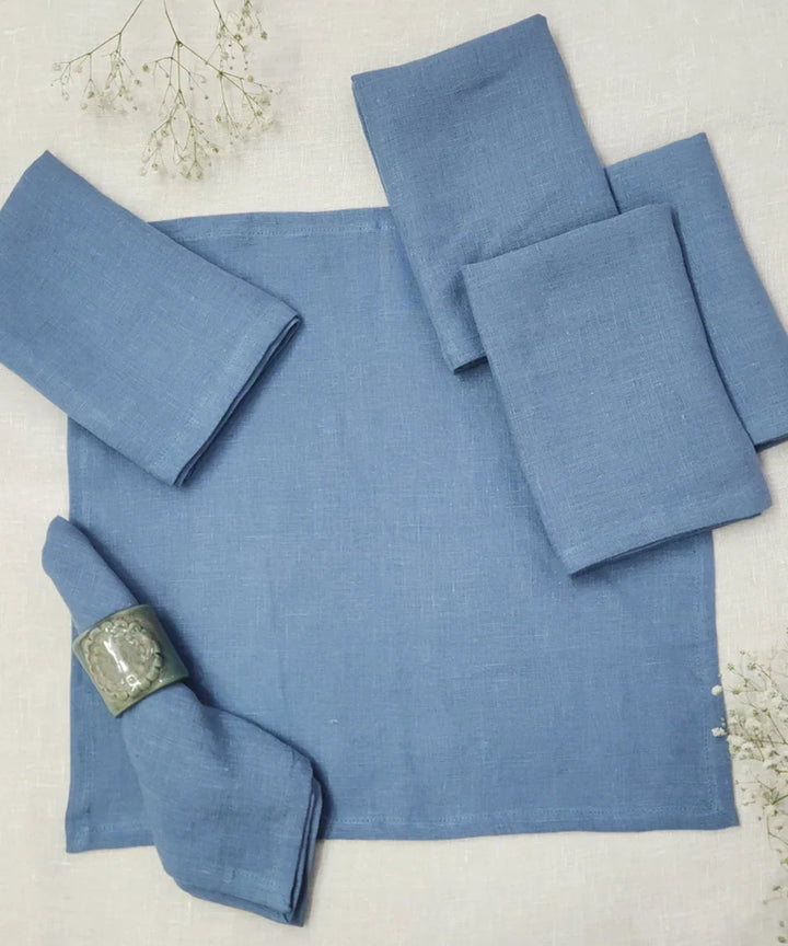 Set of 6 pcs Bluish Grey Pure Linen Table Napkin (16"x16") | SHOBITAM