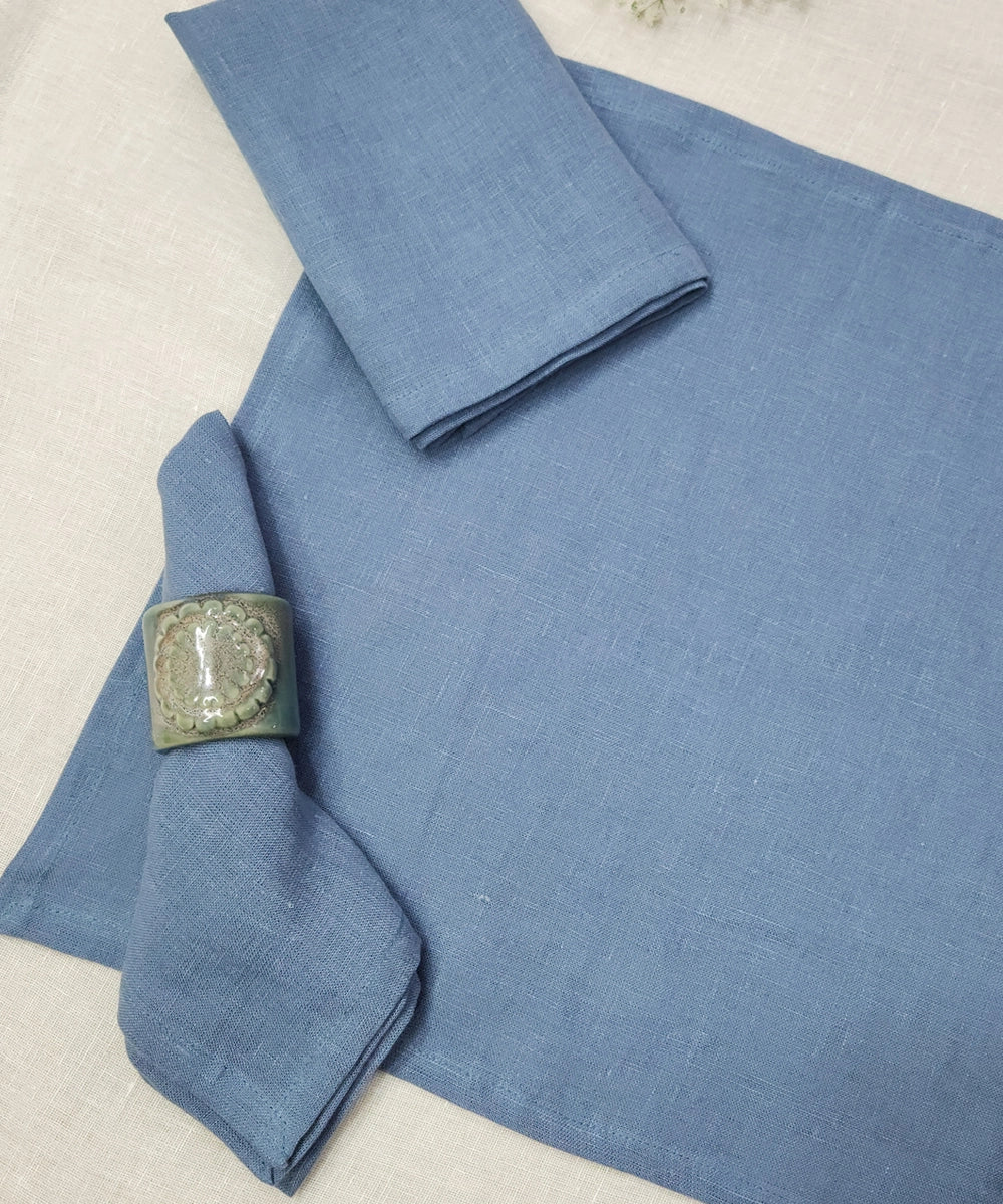 Set of 6 pcs Bluish Grey Pure Linen Table Napkin (16"x16") | SHOBITAM