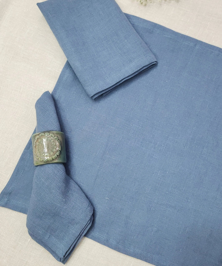 Set of 6 pcs Bluish Grey Pure Linen Table Napkin (16"x16") | SHOBITAM