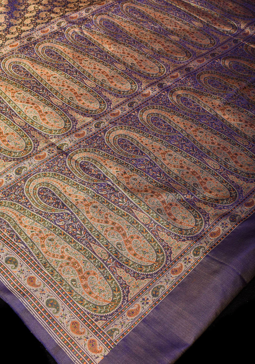 Tanchoi Jamawar Banarasi Saree in Pure Silk Satin in Blue | SILK MARK CERTIFIED