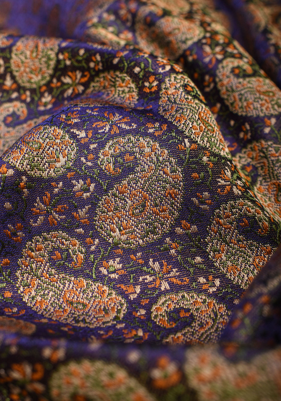 Tanchoi Jamawar Banarasi Saree in Pure Silk Satin in Blue | SILK MARK CERTIFIED