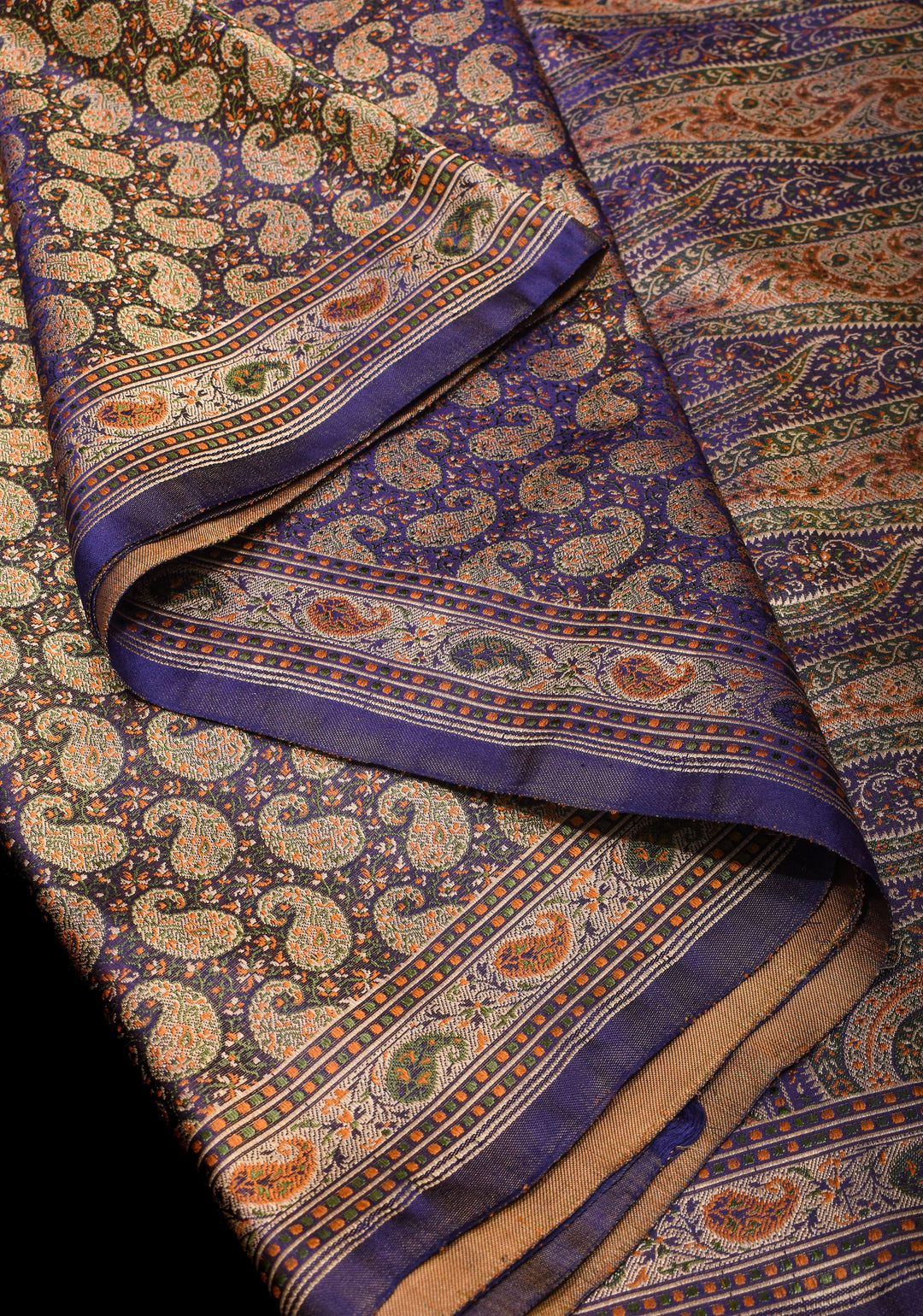 Tanchoi Jamawar Banarasi Saree in Pure Silk Satin in Blue | SILK MARK CERTIFIED