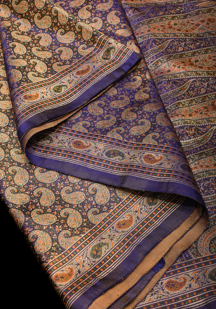 Tanchoi Jamawar Banarasi Saree in Pure Silk Satin in Blue | SILK MARK CERTIFIED