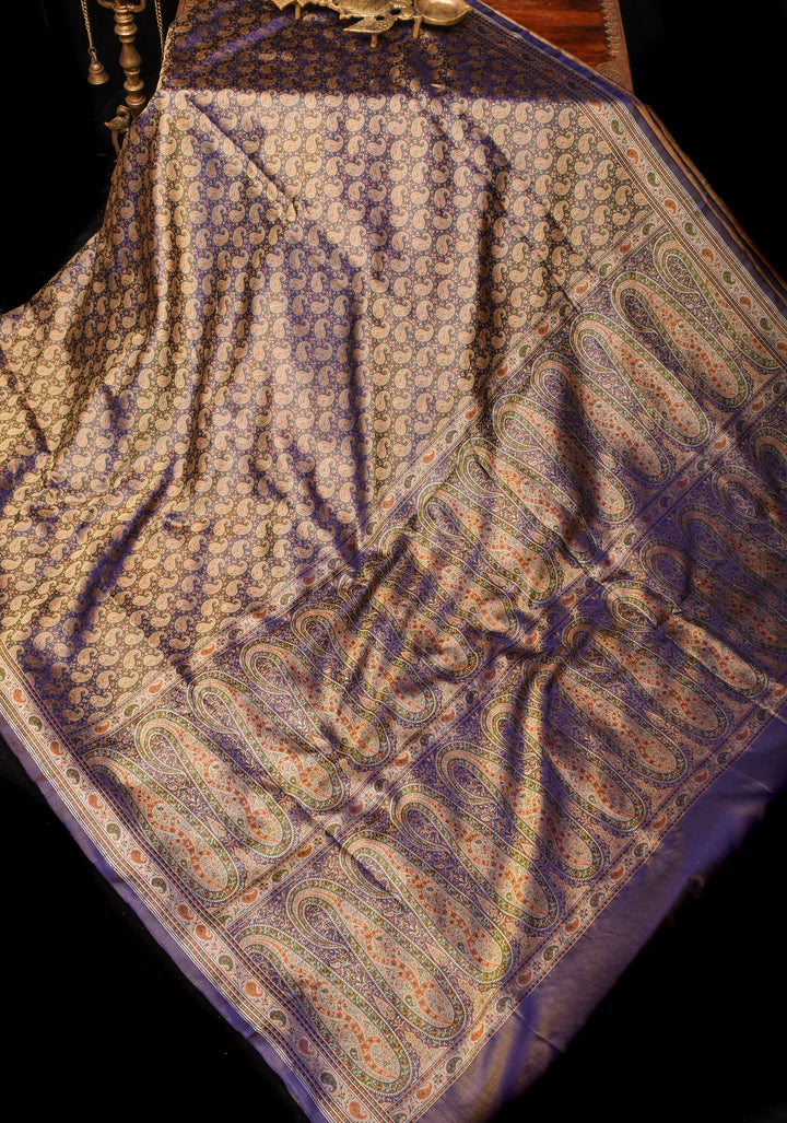 Tanchoi Jamawar Banarasi Saree in Pure Silk Satin in Blue | SILK MARK CERTIFIED