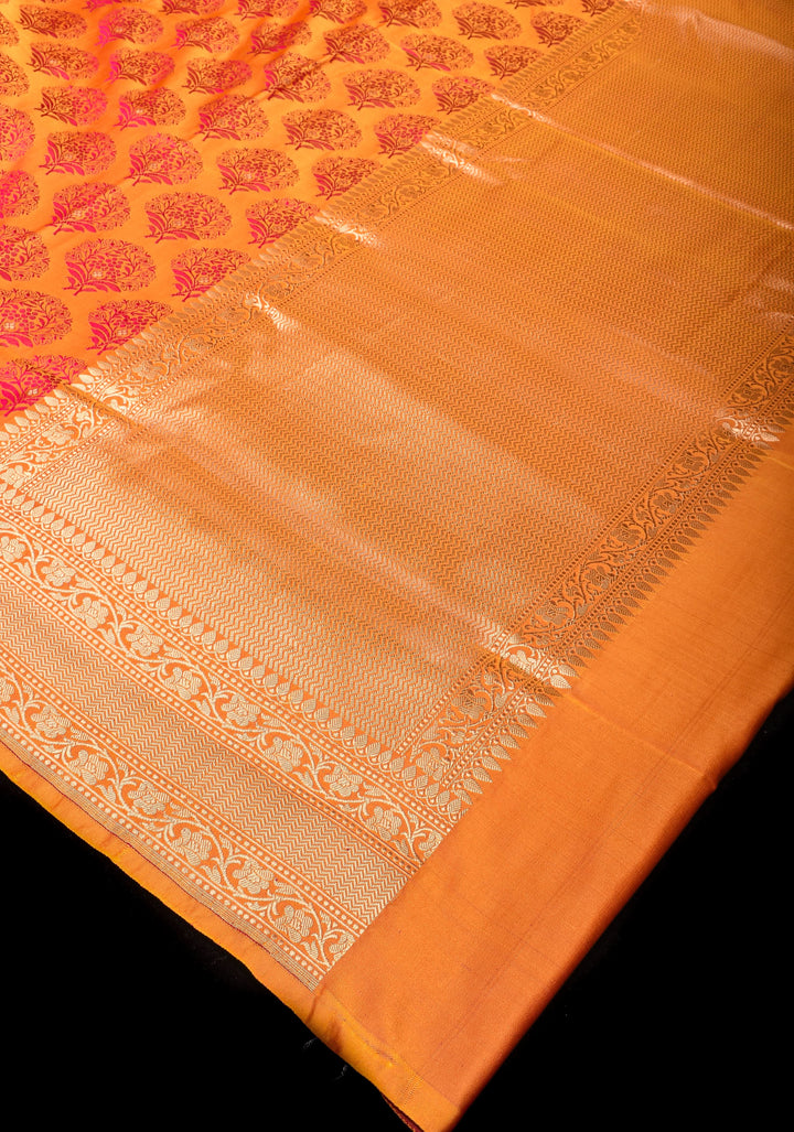 Rust Orange Tanchoi Brocade Banarasi Silk Saree in Pure Satin Silk  | SILK MARK CERTIFIED