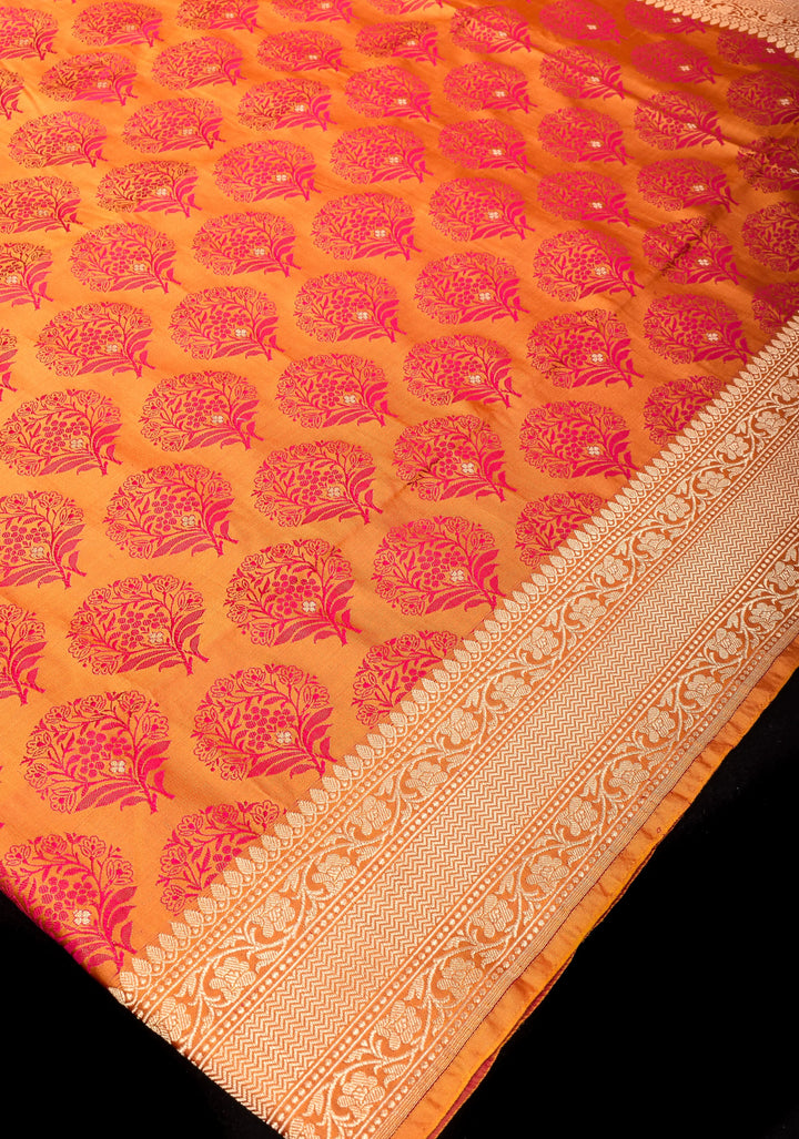 Rust Orange Tanchoi Brocade Banarasi Silk Saree in Pure Satin Silk  | SILK MARK CERTIFIED