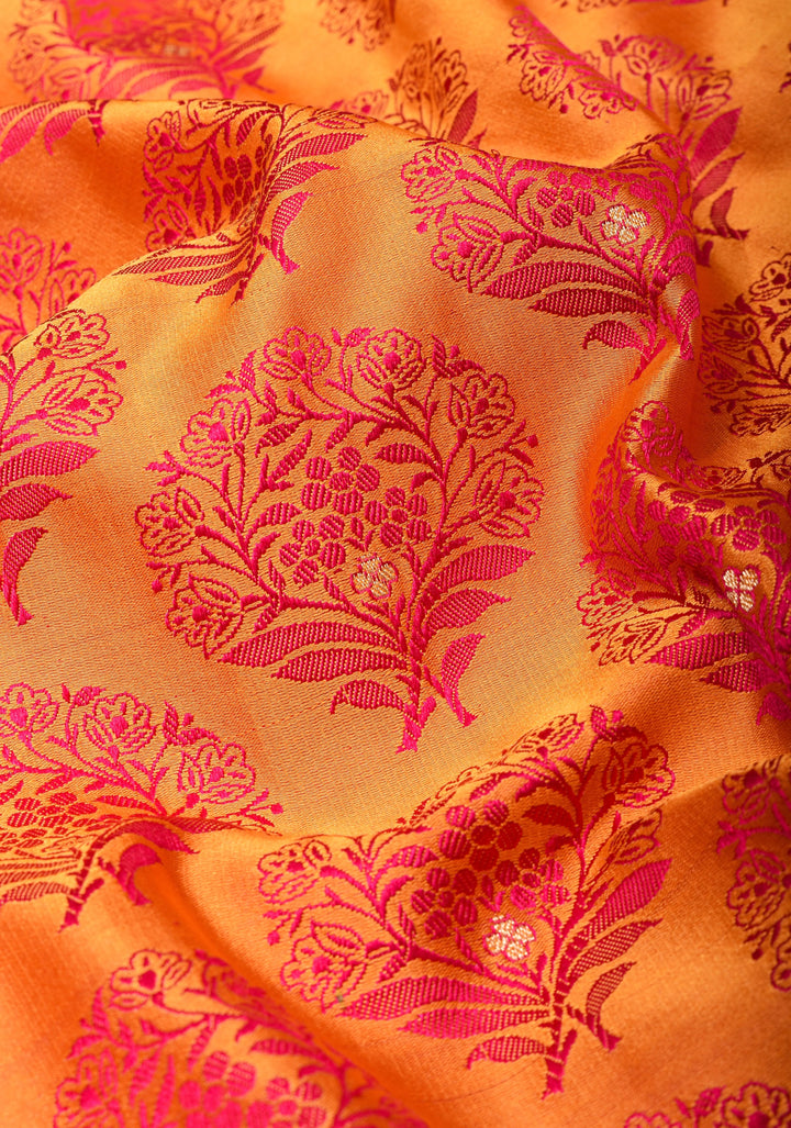 Rust Orange Tanchoi Brocade Banarasi Silk Saree in Pure Satin Silk  | SILK MARK CERTIFIED