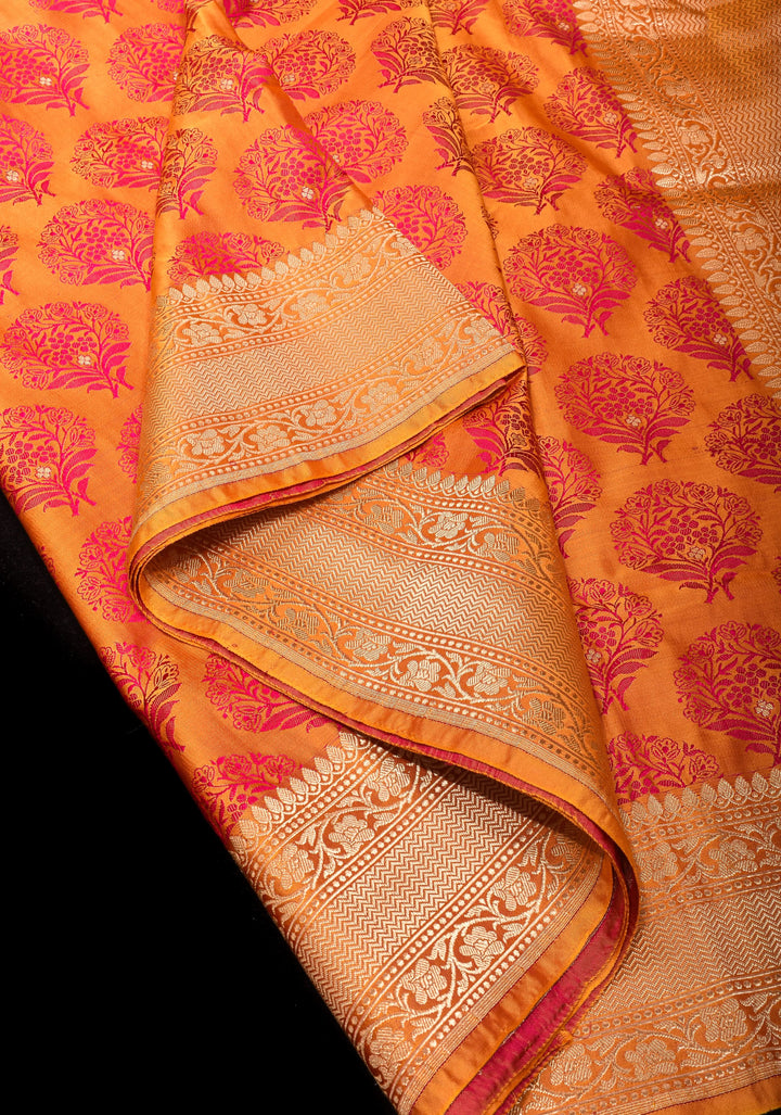 Rust Orange Tanchoi Brocade Banarasi Silk Saree in Pure Satin Silk  | SILK MARK CERTIFIED