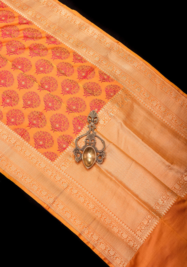 Rust Orange Tanchoi Brocade Banarasi Silk Saree in Pure Satin Silk  | SILK MARK CERTIFIED
