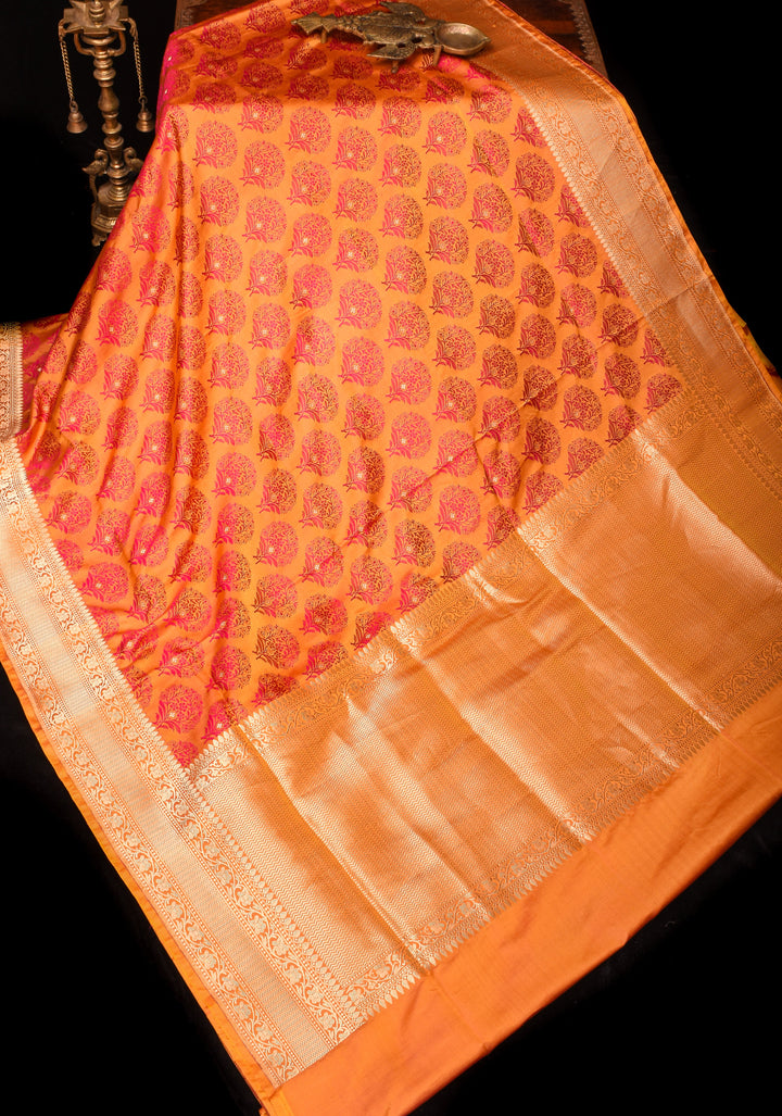 Rust Orange Tanchoi Brocade Banarasi Silk Saree in Pure Satin Silk  | SILK MARK CERTIFIED