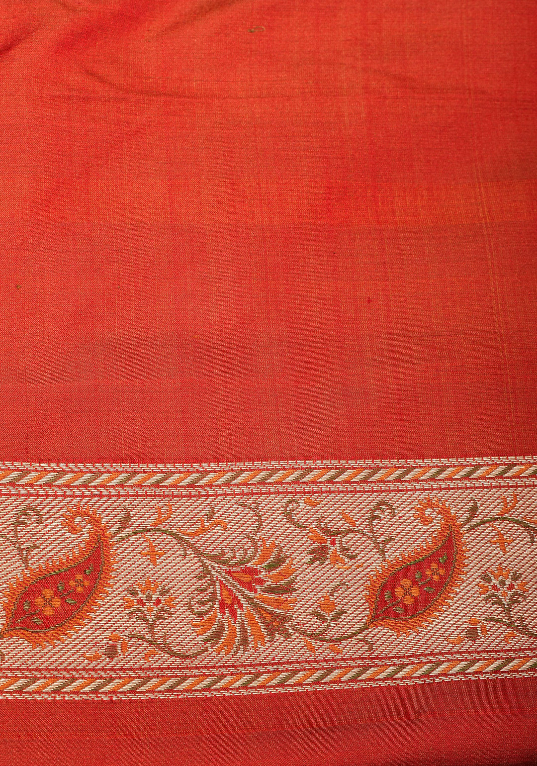 Rust Tanchoi Banarasi Satin Silk Saree in Chevron Pattern and Zari detailing | SILK MARK CERTIFIED