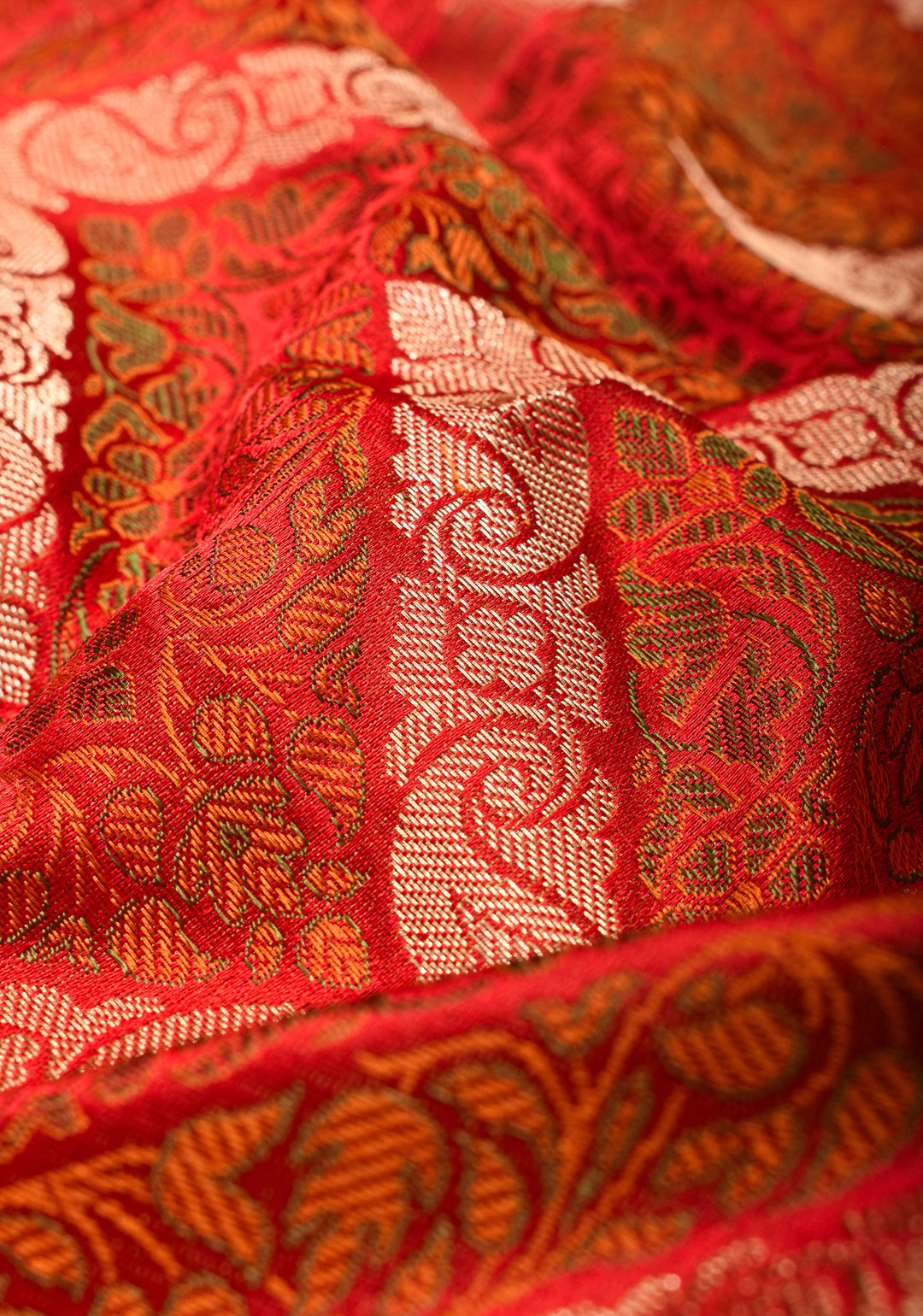 Rust Tanchoi Banarasi Satin Silk Saree in Chevron Pattern and Zari detailing | SILK MARK CERTIFIED